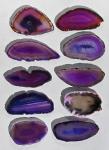 10 Achatscheiben, meist violett, 52 - 73 mm 