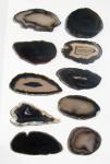 10 Achatscheiben, meist schwarz, 44 - 68 mm 