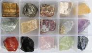 Mineralien Sammlung, 15 Minerale in transparenter Sammelbox mit Deckel 