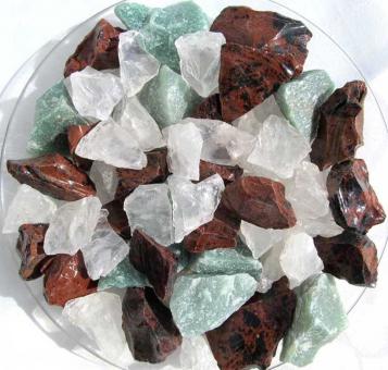 Edelsteinmischung, Rohsteine Mahagoni-Obsidian, Aventurin, Bergkristall 