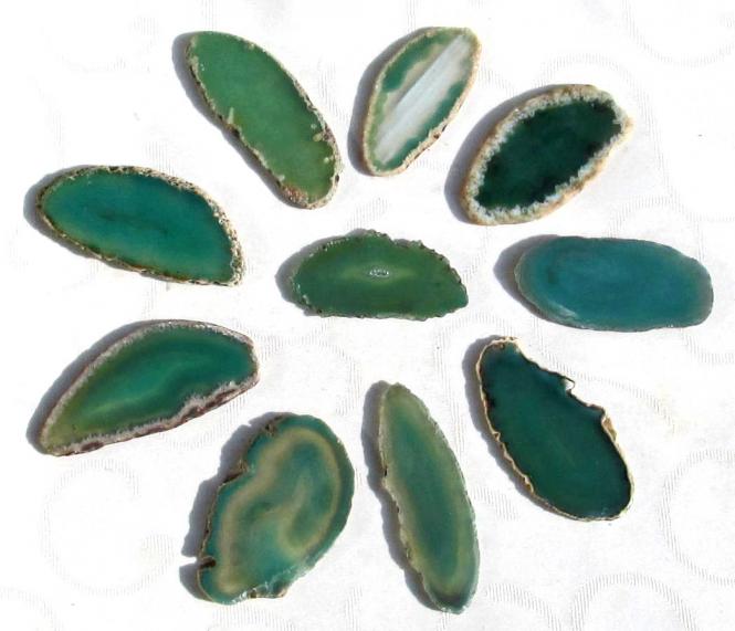 10 Achatscheiben, grün in Varianten, 40-60, 60-80 mm grün 40-60 mm